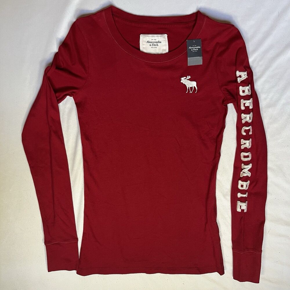 Vintage Abercrombie & Fitch Long Sleeve Shirt Spell Out Puff Print M Y2K Moose